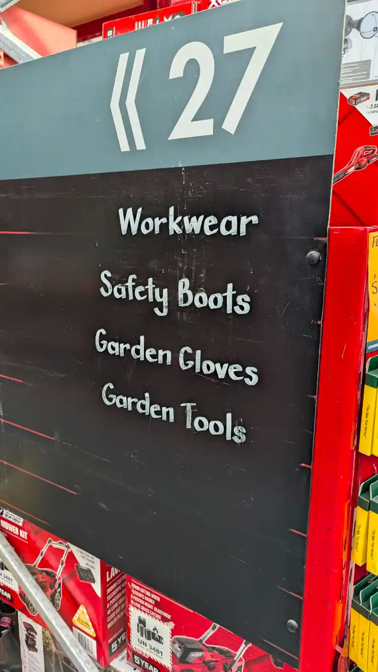 beautiful chalk writing on an aisle sign at Bunnings